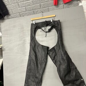 Mens Genuine Leather Motorcycle Chaps Biker Riding Pants Medium
